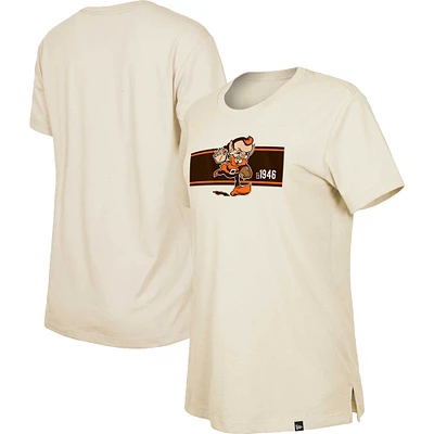 T-shirt historique Third Down des Cleveland Browns New Era crème pour femme