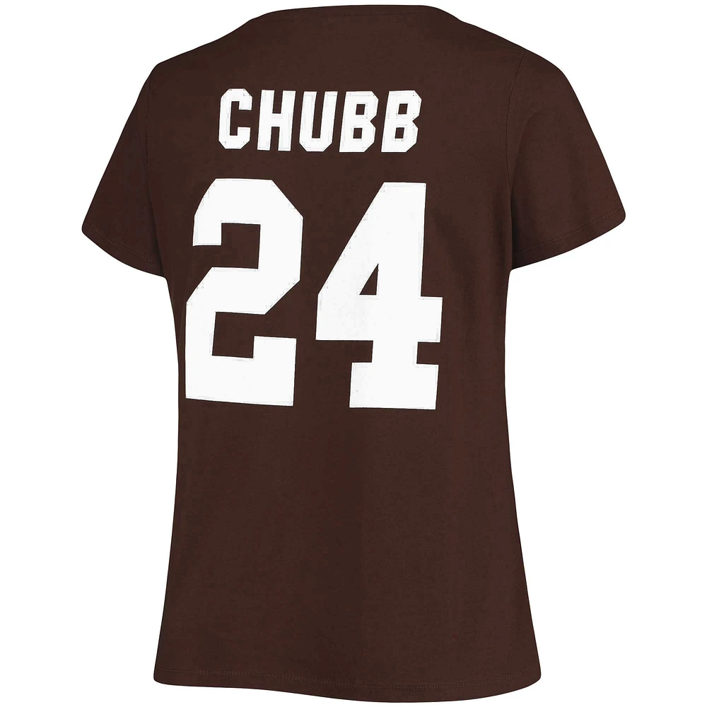 Women's Nick Chubb Brown Cleveland Browns Plus Fair Catch Name & Number V-Neck T-Shirt