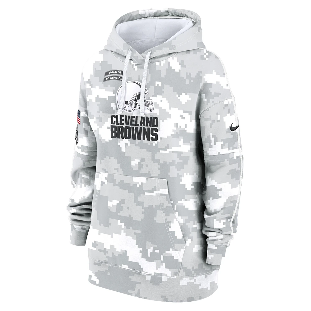 Women's Nike Arctic Camo Cleveland Browns 2024 Salute To Service Club Fleece Oversized Pullover Hoodie