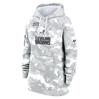Women's Nike Arctic Camo Cleveland Browns 2024 Salute To Service Club Fleece Oversized Pullover Hoodie