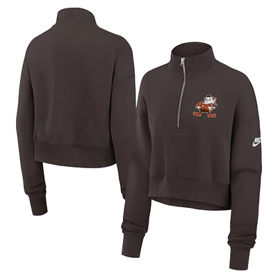 Sweat-shirt Nike marron à demi-zip pour femme Cleveland Browns Rewind Phoenix