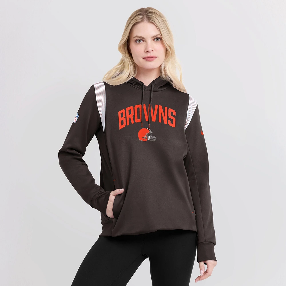 Women's Nike Brown Cleveland Browns Sideline Stack Performance Pullover Hoodie