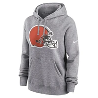 Women's Nike Heather Gray Cleveland Browns Team Logo Club Fleece Pullover Hoodie