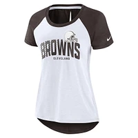 Women's Nike White/Heather Scarlet Cleveland Browns Back Slit Lightweight Fashion T-Shirt