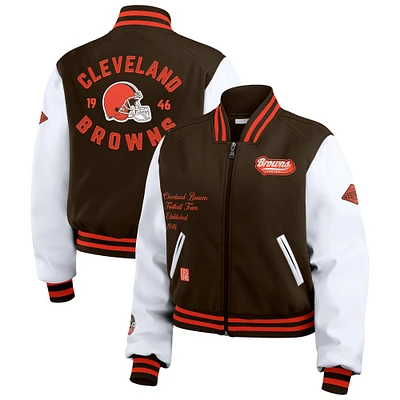 Veste zippée complète marron/blanche Cleveland Browns pour femme WEAR by Erin Andrews