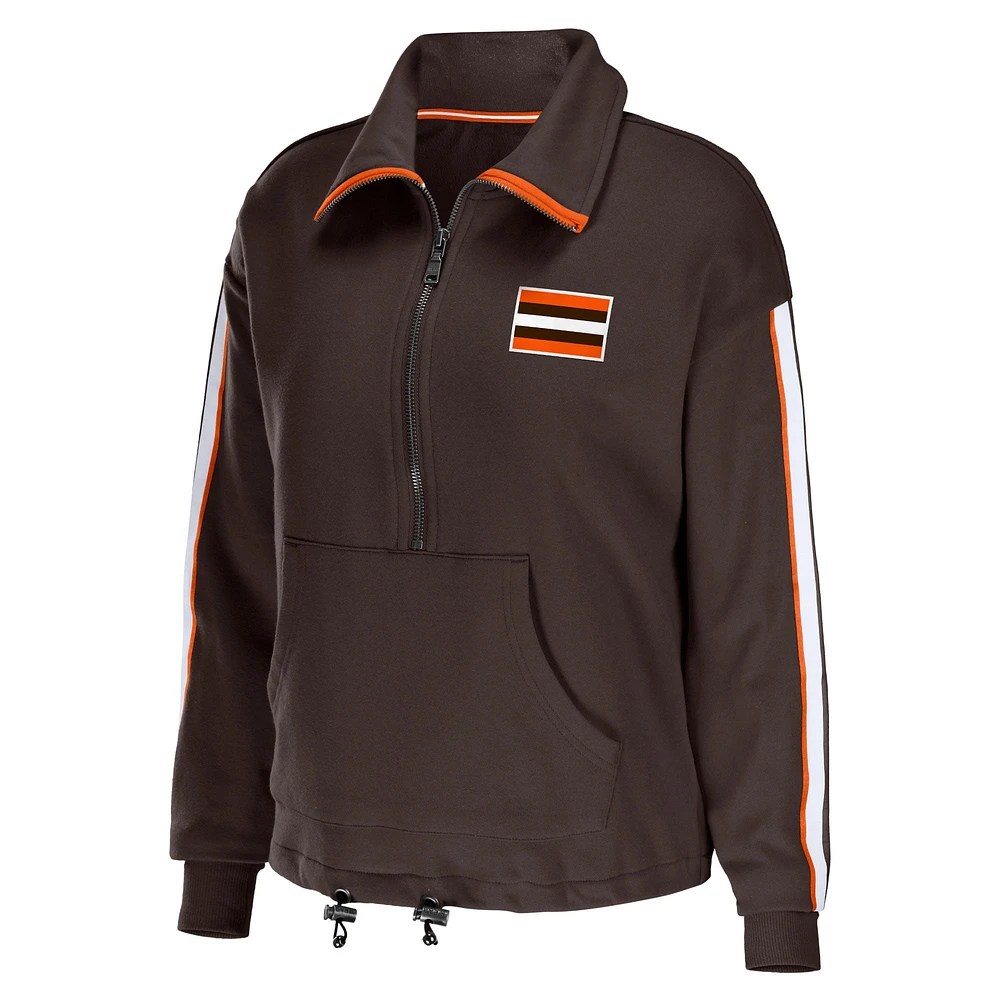 Women's WEAR by Erin Andrews Brown Cleveland Browns Logo Stripe Half-Zip Top