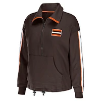 Women's WEAR by Erin Andrews Brown Cleveland Browns Logo Stripe Half-Zip Top