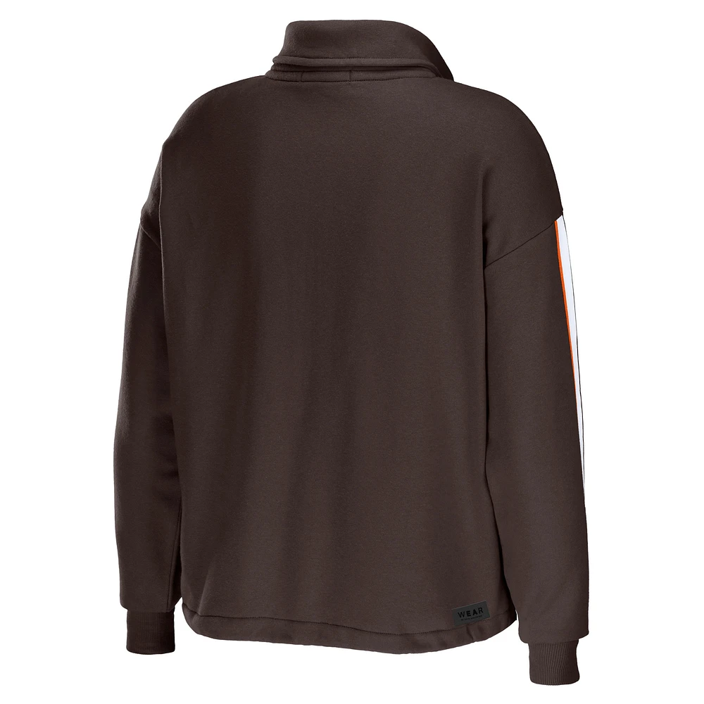 Women's WEAR by Erin Andrews Brown Cleveland Browns Logo Stripe Half-Zip Top
