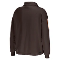 Women's WEAR by Erin Andrews Brown Cleveland Browns Logo Stripe Half-Zip Top