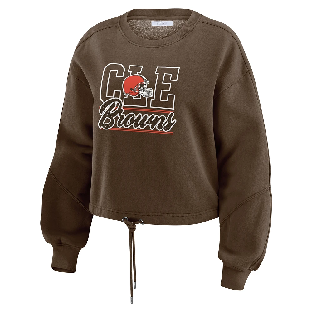 Women's WEAR by Erin Andrews Brown Cleveland Browns Washed Fleece Long Sleeve T-Shirt & Shorts Lounge Set