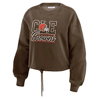 Women's WEAR by Erin Andrews Brown Cleveland Browns Washed Fleece Long Sleeve T-Shirt & Shorts Lounge Set