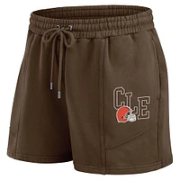 Women's WEAR by Erin Andrews Brown Cleveland Browns Washed Fleece Long Sleeve T-Shirt & Shorts Lounge Set