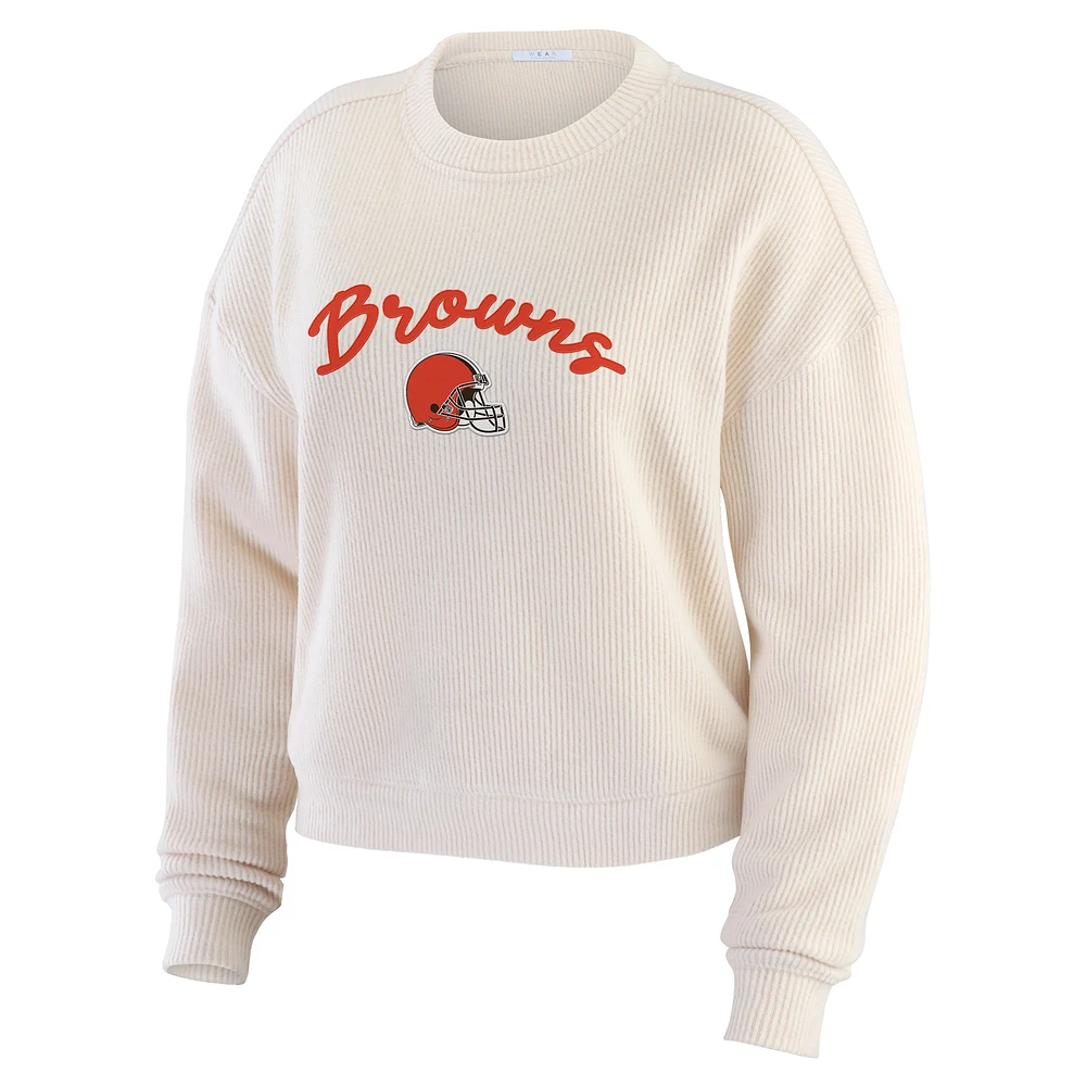 Women's WEAR by Erin Andrews  Cream Cleveland Browns Knitted Tri-Blend Long Sleeve T-Shirt & Pants Lounge Set
