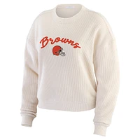 Women's WEAR by Erin Andrews  Cream Cleveland Browns Knitted Tri-Blend Long Sleeve T-Shirt & Pants Lounge Set