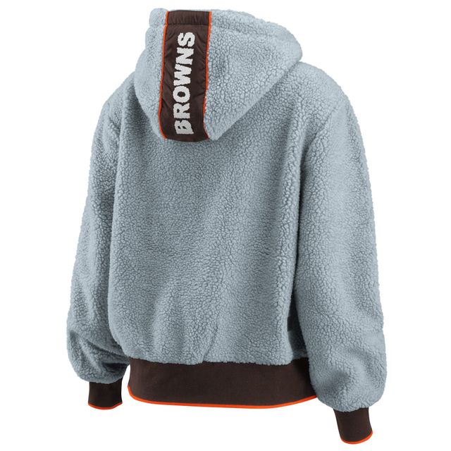 Veste à capuche entièrement zippée en sherpa WEAR by Erin Andrews pour femmes, grise, Cleveland Browns