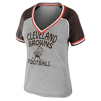 Women's WEAR by Erin Andrews Heather Gray Cleveland Browns Cropped Raglan Throwback V-Neck T-Shirt