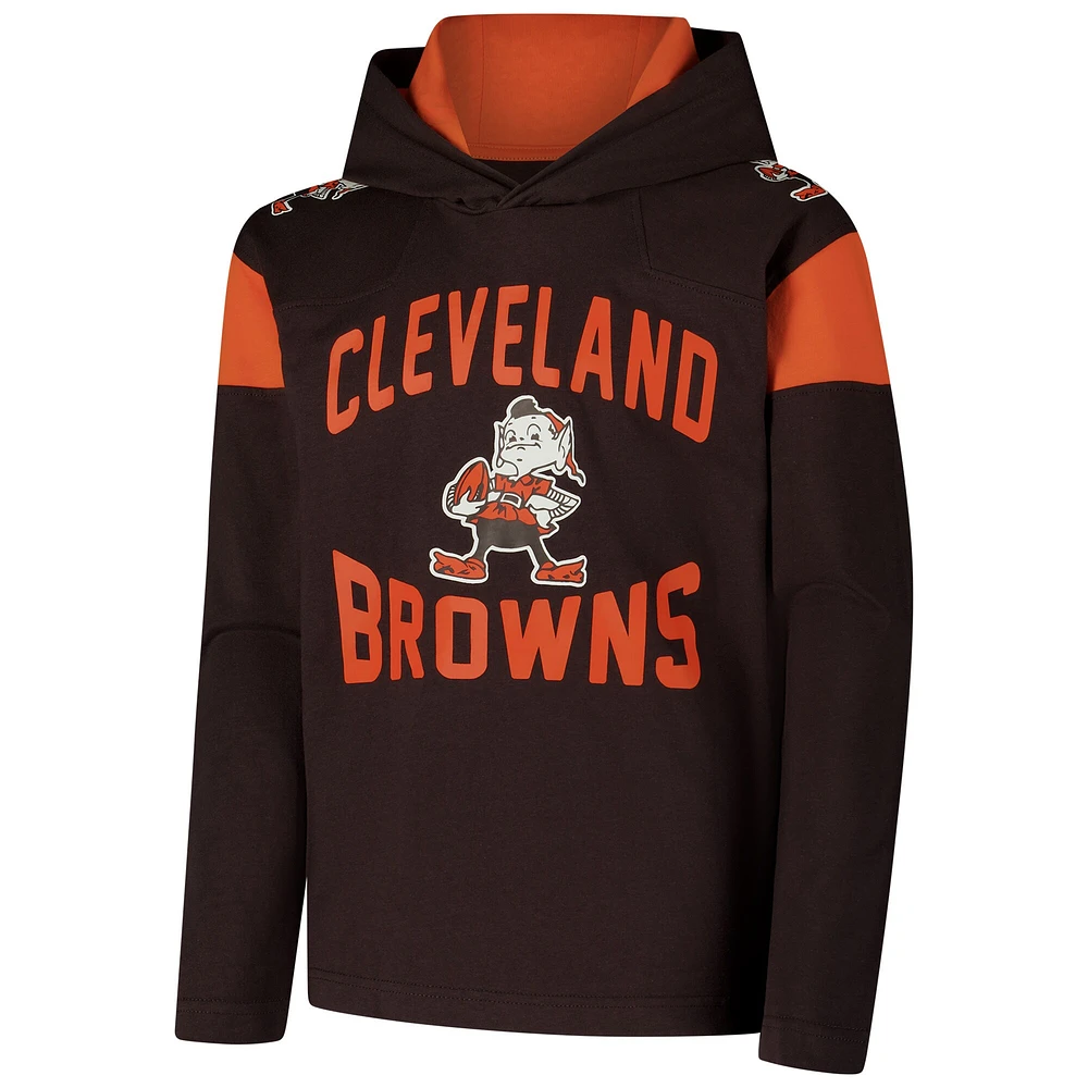 Youth Brown Cleveland Browns The Champ is Here Retro Long Sleeve Hoodie T-Shirt