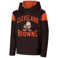 Youth Brown Cleveland Browns The Champ is Here Retro Long Sleeve Hoodie T-Shirt