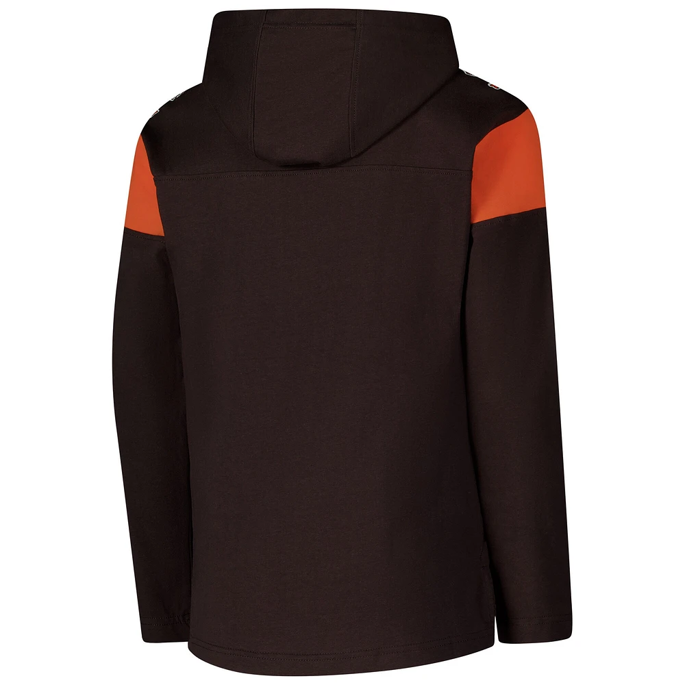 Youth Brown Cleveland Browns The Champ is Here Retro Long Sleeve Hoodie T-Shirt