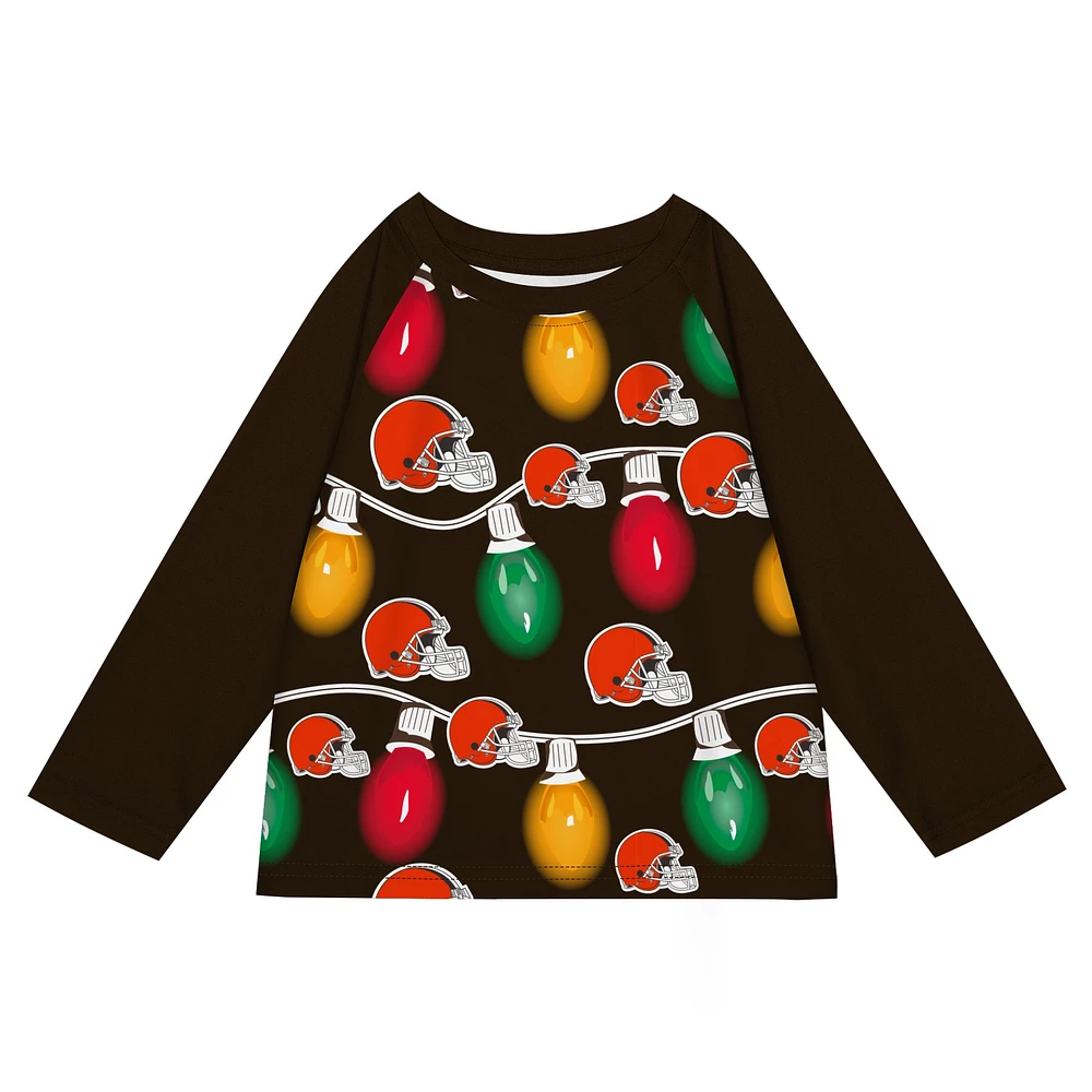 Youth Cleveland Browns Two-Piece Garland Holiday Long Sleeve Pajama Set