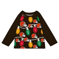 Youth Cleveland Browns Two-Piece Garland Holiday Long Sleeve Pajama Set