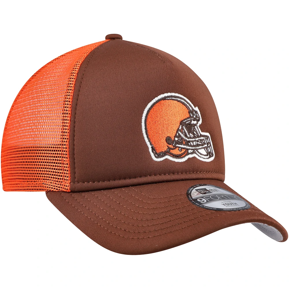 Youth New Era Brown Cleveland Browns A-Frame 9FORTY Trucker Adjustable Hat