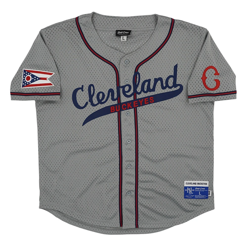 Men's Rings & Crwns #10 Gray Cleveland Buckeyes Mesh Button-Down Replica Jersey