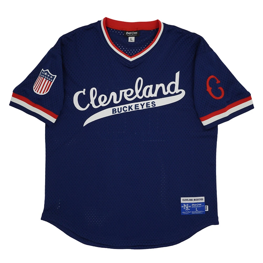 Men's Rings & Crwns #10 Navy Cleveland Buckeyes Mesh Replica V-Neck Jersey