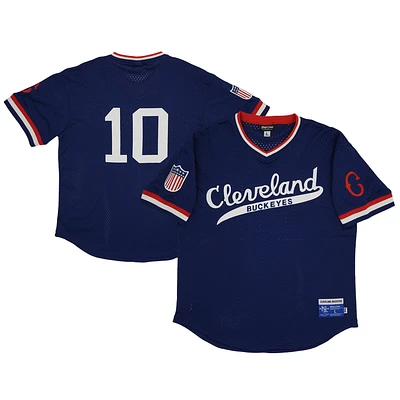 Men's Rings & Crwns #10 Navy Cleveland Buckeyes Mesh Replica V-Neck Jersey
