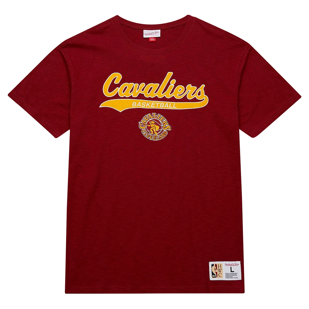 Men's Mitchell & Ness Wine Cleveland Cavaliers Hardwood Classics Felt Applique Slub T-Shirt