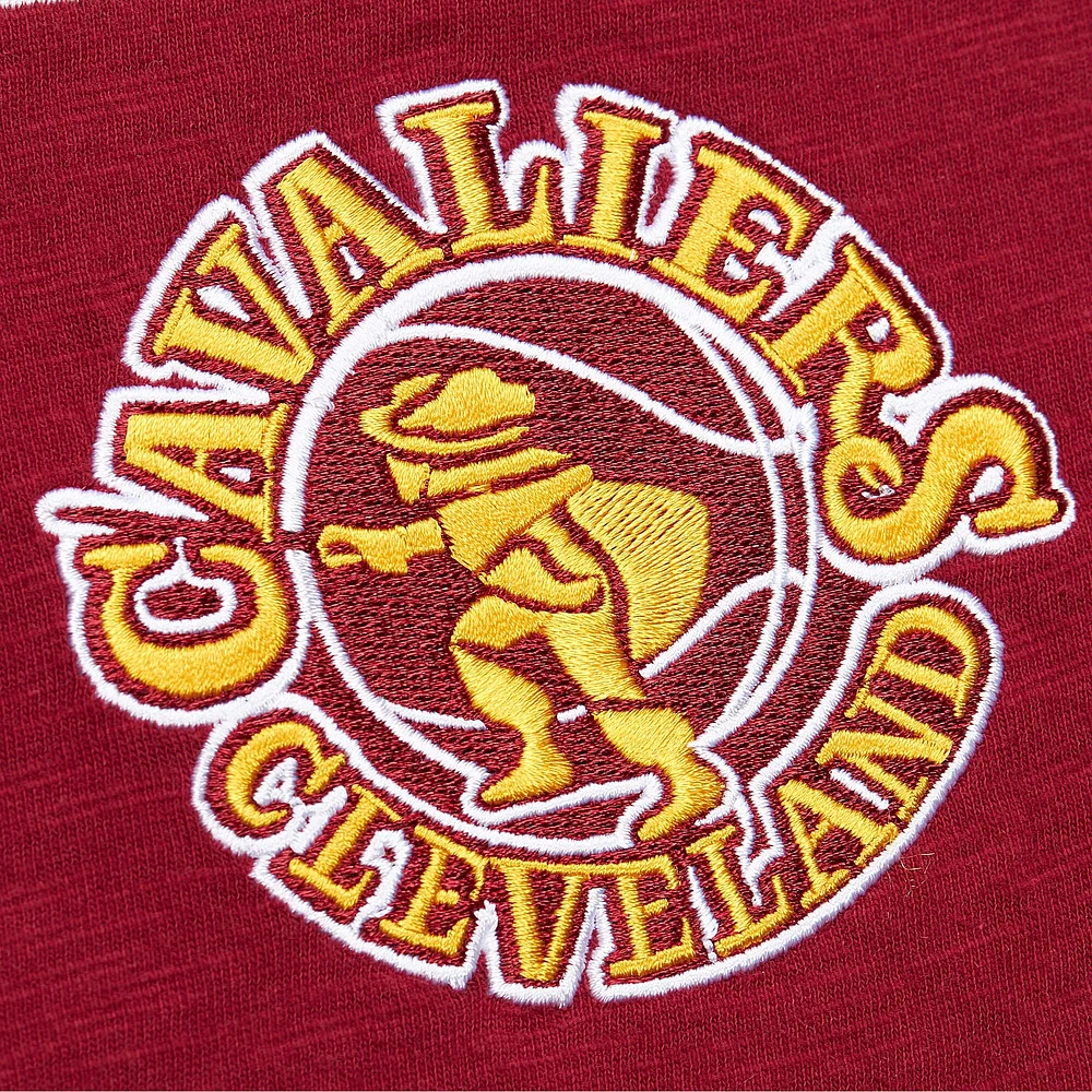Men's Mitchell & Ness Wine Cleveland Cavaliers Hardwood Classics Felt Applique Slub T-Shirt