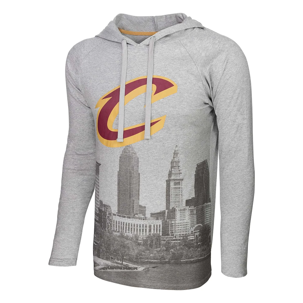 Men's Stadium Essentials Heather Gray Cleveland Cavaliers Atrium Raglan Long Sleeve Hoodie T-Shirt