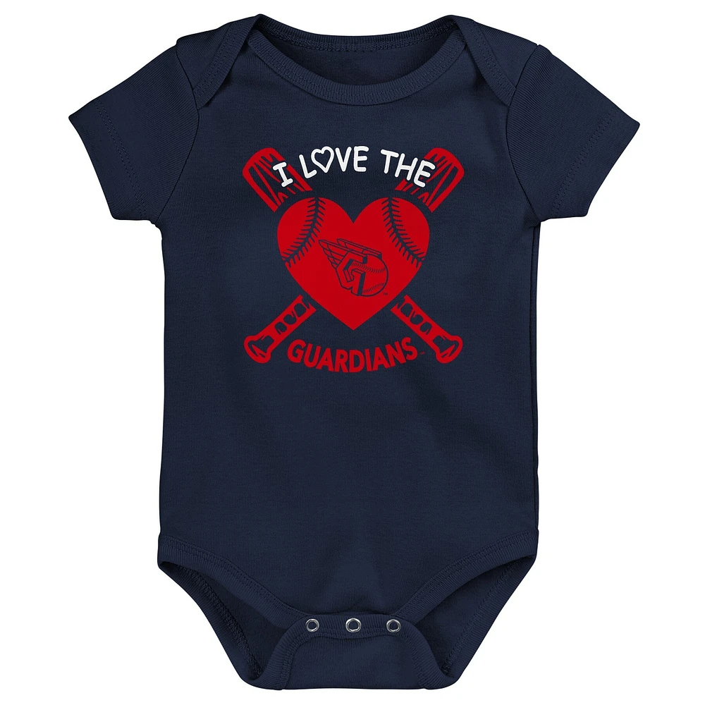 Ensemble de 3 bodys pour bébé bleu marine/rouge/rose Cleveland Guardians Baseball