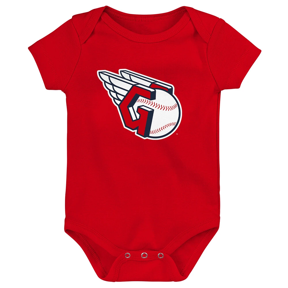 Infant Red/White/Heather Gray Cleveland Guardians Biggest Little Fan 3-Pack Bodysuit Set