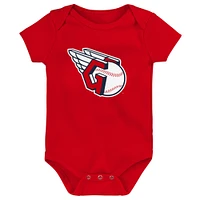 Infant Red/White/Heather Gray Cleveland Guardians Biggest Little Fan 3-Pack Bodysuit Set