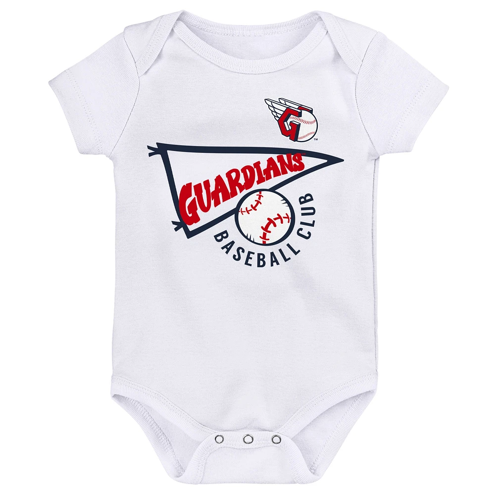 Infant Red/White/Heather Gray Cleveland Guardians Biggest Little Fan 3-Pack Bodysuit Set