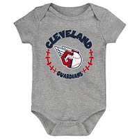 Infant Red/White/Heather Gray Cleveland Guardians Biggest Little Fan 3-Pack Bodysuit Set
