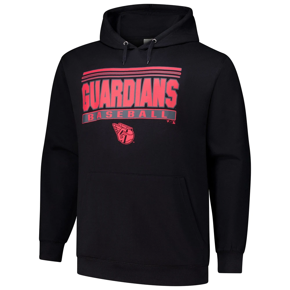 Men's  Black Cleveland Guardians Stack Fleece Pullover Hoodie