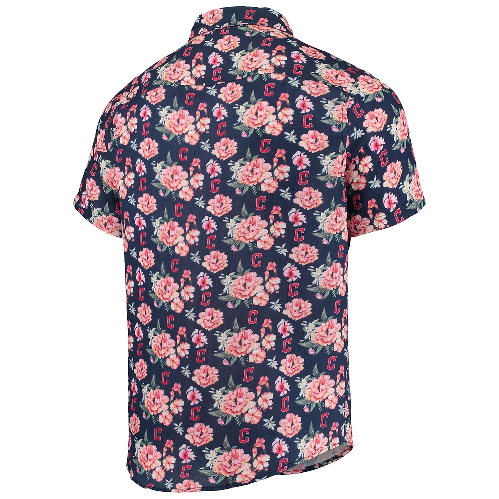 Men's FOCO Navy Cleveland Guardians Floral Linen Button-Up Shirt