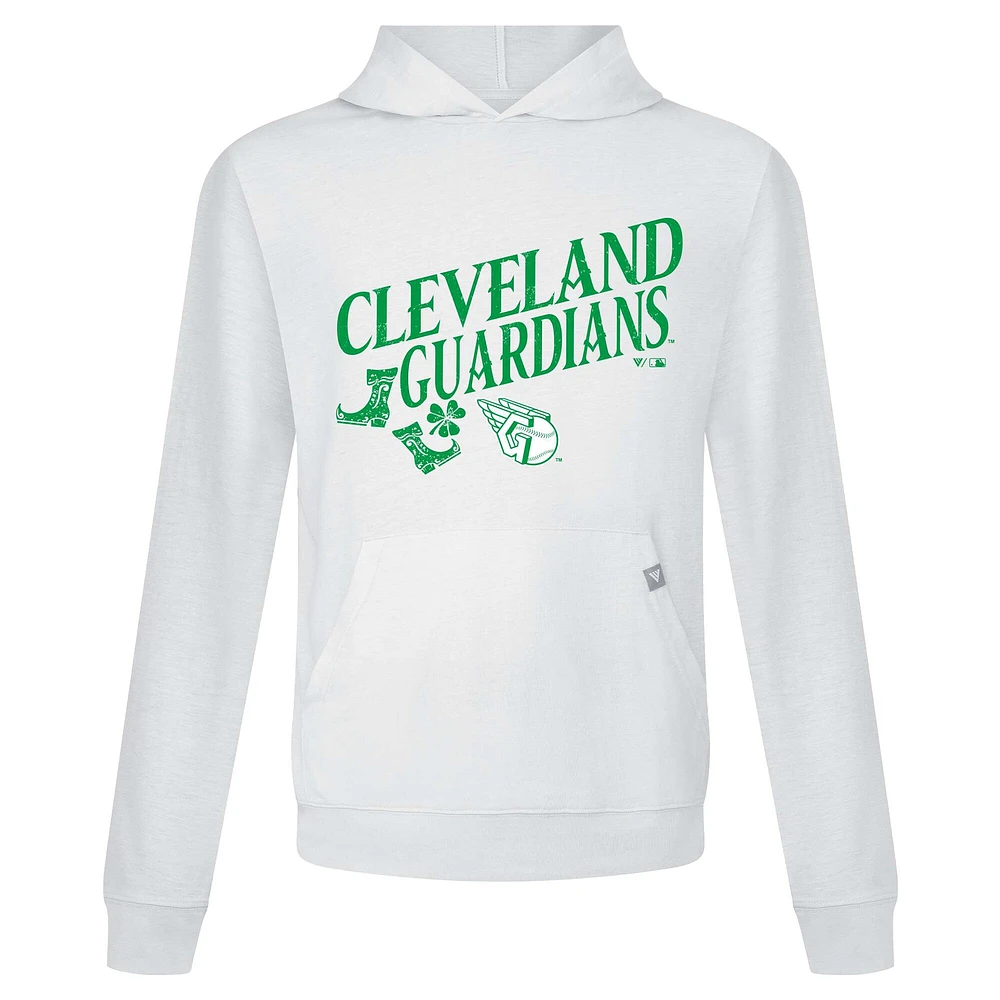Men's Levelwear White Cleveland Guardians St. Patrick's Day Relay Boots Pullover Hoodie