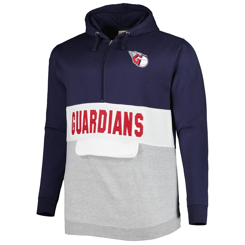 Men's Navy/White Cleveland Guardians Big & Tall Fleece Half-Zip Hoodie