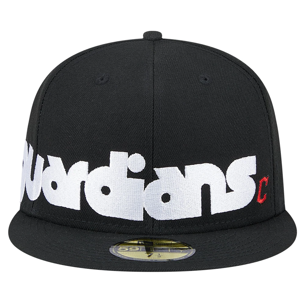 Men's New Era Black Cleveland Guardians Checkered Undervisor 59FIFTY Fitted Hat