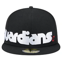 Men's New Era Black Cleveland Guardians Checkered Undervisor 59FIFTY Fitted Hat