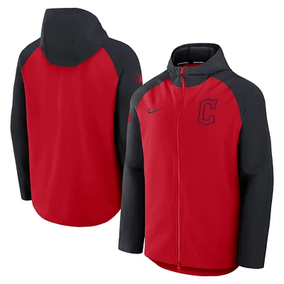 Veste Nike Authentic Collection Raglan Performance entièrement zippée pour homme Cleveland Guardians Rouge/Bleu marine
