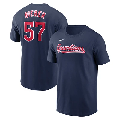 Men's Nike Shane Bieber Navy Cleveland Guardians Fuse Name & Number T-Shirt