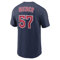 Men's Nike Shane Bieber Navy Cleveland Guardians Name & Number T-Shirt