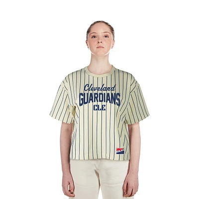 Women's New Era  Cream Cleveland Guardians City Connect Multiplier Pinstripe Cropped T-Shirt