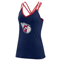 Women's Fanatics Navy Cleveland Guardians Barrel It Up Cross Back V-Neck Tank Top