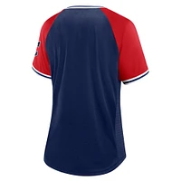 Women's Fanatics Navy Cleveland Guardians Glitz & Glam League Diva Raglan V-Neck T-Shirt