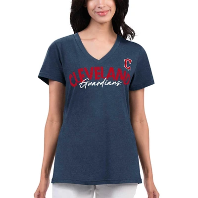 T-shirt à col en V G-III 4Her par Carl Banks pour femmes, bleu marine, Cleveland Guardians Key Move